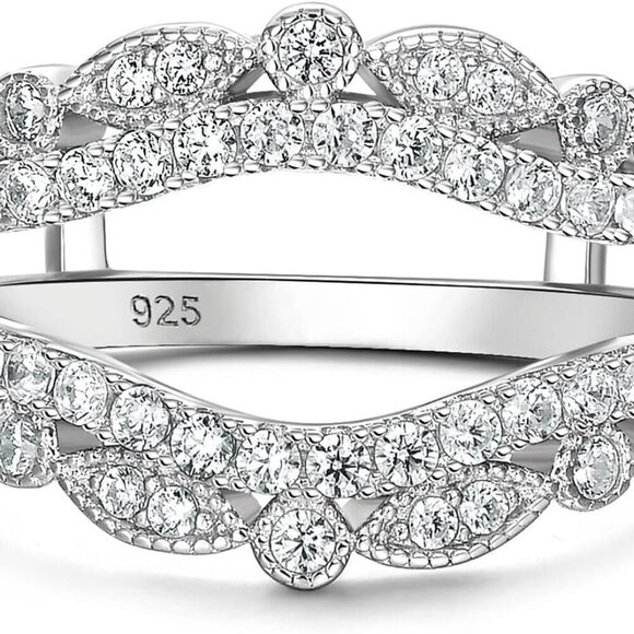 Sterling Silver Wedding Ring Guard Enhancer for Women Cubic Zirconia